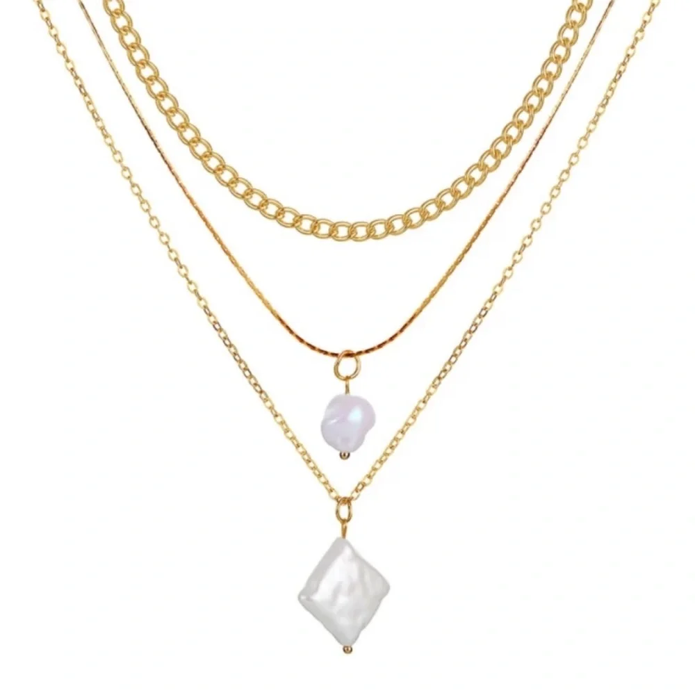 3/$12 NIP Elegant Gold Layered Faux [Pearl Like] Stone Necklace Set - Picture 2 of 5